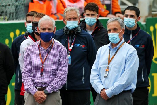 (L to R): Greg Maffei (USA) Liberty Media Corporation President and Chief Executive Officer with Chase Carey (USA) Formula One Group Chairman - a minute's silence for Anthoine Hubert is observed before the F2 race.
29.08.2020. Formula 1 World Championship, Rd 7, Belgian Grand Prix, Spa Francorchamps, Belgium, Qualifying Day.
- www.xpbimages.com, EMail: requests@xpbimages.com © Copyright: Moy / XPB Images