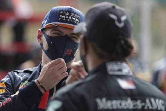 (L to R): Max Verstappen (NLD) Red Bull Racing with Lewis Hamilton (GBR) Mercedes AMG F1 in parc ferme.
30.08.2020. Formula 1 World Championship, Rd 7, Belgian Grand Prix, Spa Francorchamps, Belgium, Race Day.
- www.xpbimages.com, EMail: requests@xpbimages.com - copy of publication required for printed pictures. Every used picture is fee-liable. © Copyright: FIA Pool Image for Editorial Use Only
