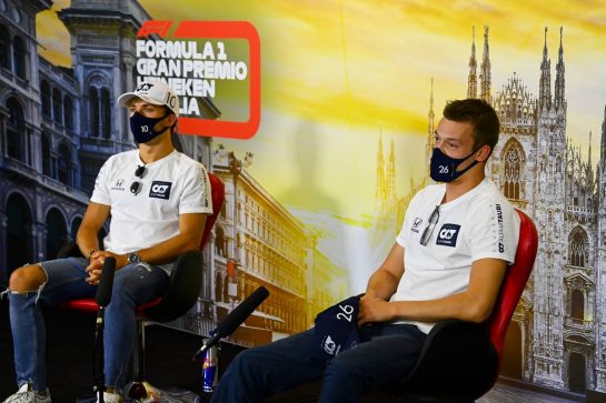 (L to R): Pierre Gasly (FRA) AlphaTauri and Daniil Kvyat (RUS) AlphaTauri in the FIA Press Conference.
03.09.2020. Formula 1 World Championship, Rd 8, Italian Grand Prix, Monza, Italy, Preparation Day.
- www.xpbimages.com, EMail: requests@xpbimages.com - copy of publication required for printed pictures. Every used picture is fee-liable. © Copyright: FIA Pool Image for Editorial Use Only