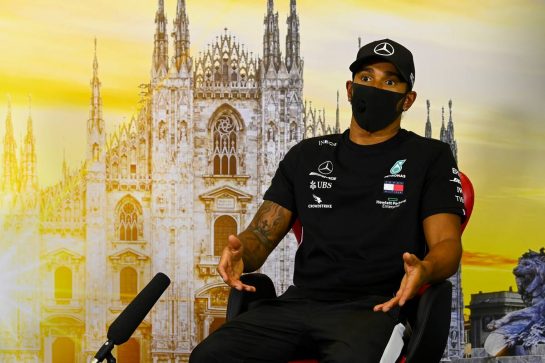 Lewis Hamilton (GBR) Mercedes AMG F1 in the FIA Press Conference.
03.09.2020. Formula 1 World Championship, Rd 8, Italian Grand Prix, Monza, Italy, Preparation Day.
- www.xpbimages.com, EMail: requests@xpbimages.com - copy of publication required for printed pictures. Every used picture is fee-liable. © Copyright: FIA Pool Image for Editorial Use Only