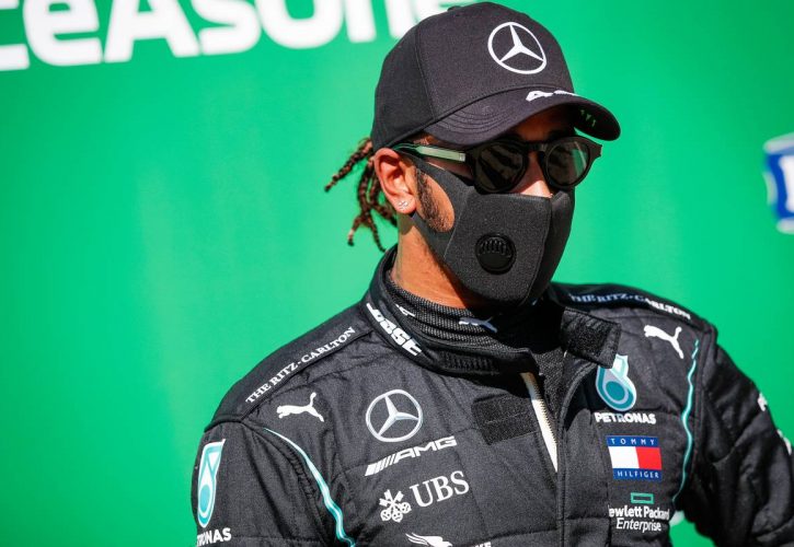 Lewis Hamilton (GBR) Mercedes AMG F1 in qualifying parc ferme.