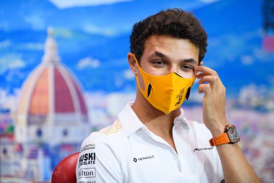 Lando Norris (GBR) McLaren in the FIA Press Conference.
10.09.2020. Formula 1 World Championship, Rd 9, Tuscan Grand Prix, Mugello, Italy, Preparation Day.
- www.xpbimages.com, EMail: requests@xpbimages.com © Copyright: FIA Pool Image for Editorial Use Only