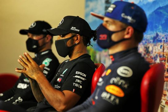 Lewis Hamilton (GBR) Mercedes AMG F1 in the post qualifying FIA Press Conference.
12.09.2020. Formula 1 World Championship, Rd 9, Tuscan Grand Prix, Mugello, Italy, Qualifying Day.
- www.xpbimages.com, EMail: requests@xpbimages.com © Copyright: Batchelor / XPB Images