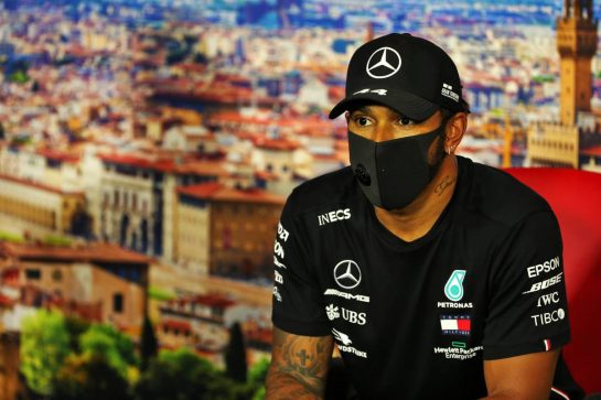 Lewis Hamilton (GBR) Mercedes AMG F1 in the post qualifying FIA Press Conference.
12.09.2020. Formula 1 World Championship, Rd 9, Tuscan Grand Prix, Mugello, Italy, Qualifying Day.
- www.xpbimages.com, EMail: requests@xpbimages.com © Copyright: Batchelor / XPB Images