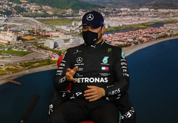 Valtteri Bottas (FIN) Mercedes AMG F1 in the qualifying FIA Press Conference.