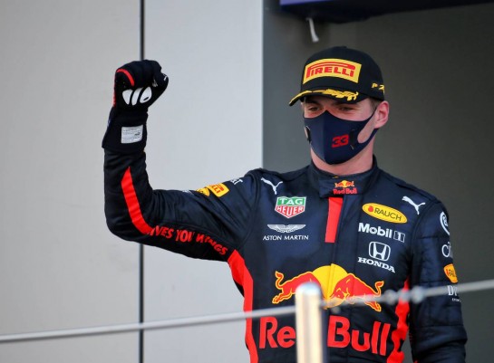Max Verstappen (NLD) Red Bull Racing celebrates his second position on the podium.
27.09.2020. Formula 1 World Championship, Rd 10, Russian Grand Prix, Sochi Autodrom, Sochi, Russia, Race Day.
- www.xpbimages.com, EMail: requests@xpbimages.com © Copyright: Batchelor / XPB Images