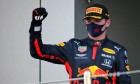 Max Verstappen (NLD) Red Bull Racing celebrates his second position on the podium.