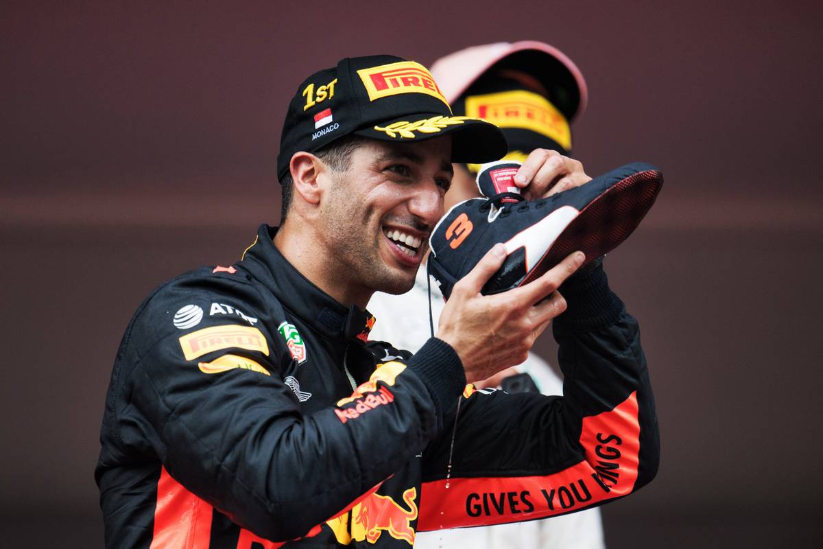 Race winner Daniel Ricciardo (AUS) Red Bull Racing celebrates on the podium.