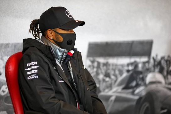 Lewis Hamilton (GBR) Mercedes AMG F1 in the FIA Press Conference.
08.10.2020. Formula 1 World Championship, Rd 11, Eifel Grand Prix, Nurbugring, Germany, Preparation Day.
- www.xpbimages.com, EMail: requests@xpbimages.com © Copyright: Charniaux / XPB Images