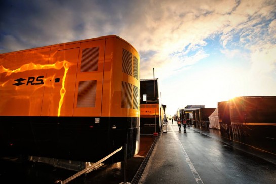 Paddock atmosphere - Renault F1 Team trucks in the paddock at sunset.
09.10.2020. Formula 1 World Championship, Rd 11, Eifel Grand Prix, Nurbugring, Germany, Practice Day.
- www.xpbimages.com, EMail: requests@xpbimages.com © Copyright: Moy / XPB Images
