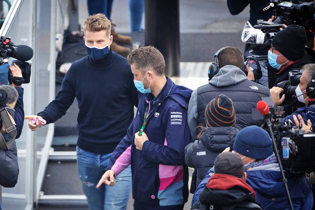Nico Hulkenberg (GER) arrives in the paddock after Lance Stroll (CDN) Racing Point F1 Team missed the third practice session.