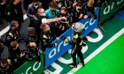 Daniel Ricciardo (AUS) Renault F1 Team celebrates his third position with the team in parc ferme.