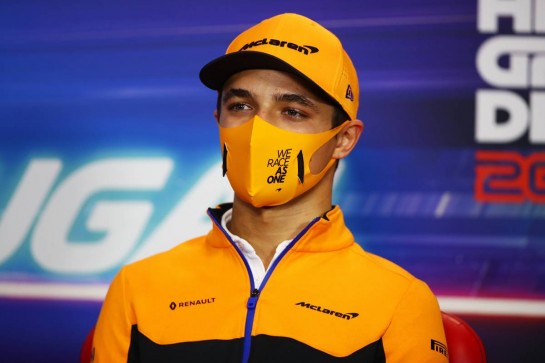 Lando Norris (GBR) McLaren in the FIA Press Conference.
22.10.2020. Formula 1 World Championship, Rd 12, Portuguese Grand Prix, Portimao, Portugal, Preparation Day.
- www.xpbimages.com, EMail: requests@xpbimages.com © Copyright: FIA Pool Image for Editorial Use Only