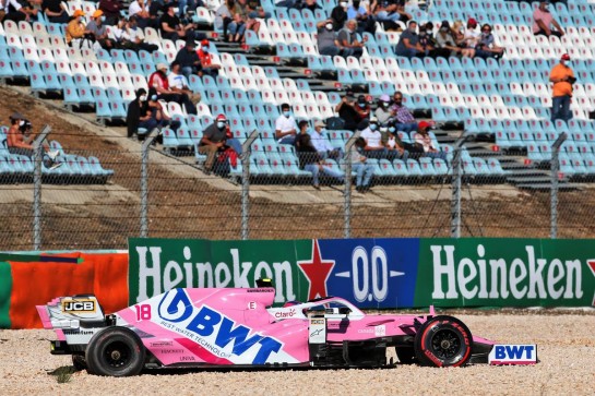 Lance Stroll (CDN) Racing Point F1 Team RP20 crashed in the second practice session.
23.10.2020. Formula 1 World Championship, Rd 12, Portuguese Grand Prix, Portimao, Portugal, Practice Day.
- www.xpbimages.com, EMail: requests@xpbimages.com © Copyright: Batchelor / XPB Images