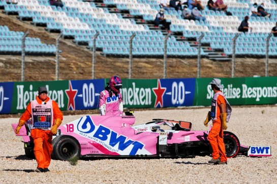 Lance Stroll (CDN) Racing Point F1 Team RP20 crashed in the second practice session.
23.10.2020. Formula 1 World Championship, Rd 12, Portuguese Grand Prix, Portimao, Portugal, Practice Day.
- www.xpbimages.com, EMail: requests@xpbimages.com © Copyright: Batchelor / XPB Images