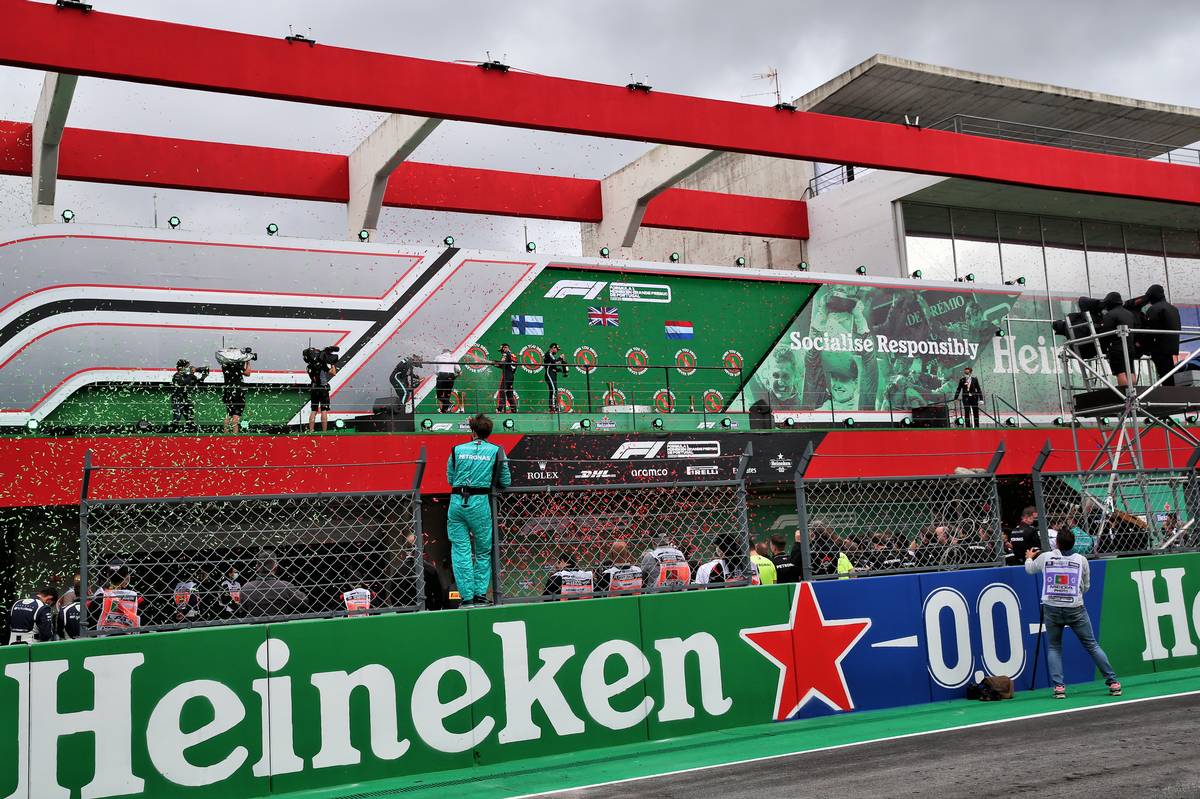 The podium (L to R): Valtteri Bottas (FIN) Mercedes AMG F1, second; Lewis Hamilton (GBR) Mercedes AMG F1, race winner; Max Verstappen (NLD) Red Bull Racing, third.