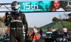 Valtteri Bottas (FIN) Mercedes AMG F1 W11 celebrates his pole position in qualifying parc ferme.