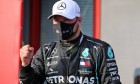 Valtteri Bottas (FIN) Mercedes AMG F1 celebrates his pole position in qualifying parc ferme.