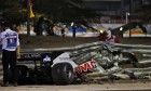 The heavily damaged Haas F1 Team VF-20 of Romain Grosjean (FRA) Haas F1 Team after crashed at the start of the race and exploded into flames, destroying the armco barrier. 29.11.2020. Formula 1 World Championship, Rd 15, Bahrain Grand Prix