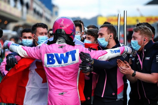 Lance Stroll (CDN) Racing Point F1 Team celebrates his pole position in qualifying parc ferme.
14.11.2020. Formula 1 World Championship, Rd 14, Turkish Grand Prix, Istanbul, Turkey, Qualifying Day.
- www.xpbimages.com, EMail: requests@xpbimages.com © Copyright: Batchelor / XPB Images