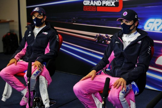 (L to R): Sergio Perez (MEX) Racing Point F1 Team and team mate Lance Stroll (CDN) Racing Point F1 Team in the post qualifying FIA Press Conference.
14.11.2020. Formula 1 World Championship, Rd 14, Turkish Grand Prix, Istanbul, Turkey, Qualifying Day.
- www.xpbimages.com, EMail: requests@xpbimages.com © Copyright: Batchelor / XPB Images