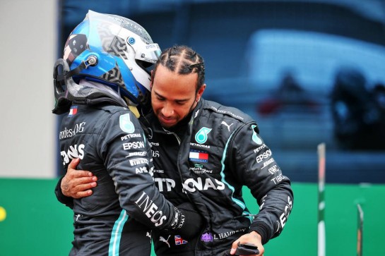 Race winner Lewis Hamilton (GBR) Mercedes AMG F1 celebrates winning his seventh World Championship in parc ferme with team mate Valtteri Bottas (FIN) Mercedes AMG F1.
15.11.2020. Formula 1 World Championship, Rd 14, Turkish Grand Prix, Istanbul, Turkey, Race Day.
- www.xpbimages.com, EMail: requests@xpbimages.com © Copyright: Batchelor / XPB Images