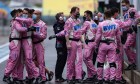 Racing Point F1 Team celebrate second position for Sergio Perez (MEX) Racing Point F1 Team.