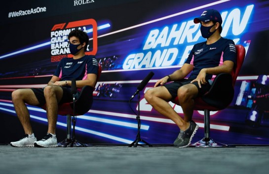 (L to R): Lance Stroll (CDN) Racing Point F1 Team and team mate Sergio Perez (MEX) Racing Point F1 Team in the FIA Press Conference.
26.11.2020. Formula 1 World Championship, Rd 15, Bahrain Grand Prix, Sakhir, Bahrain, Preparation Day.
- www.xpbimages.com, EMail: requests@xpbimages.com © Copyright: FIA Pool Image for Editorial Use Only