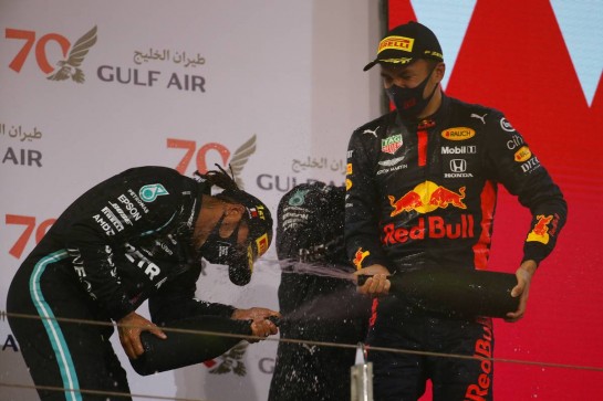 1st place Lewis Hamilton (GBR) Mercedes AMG F1 W11 and 3rd place Alexander Albon (THA) Red Bull Racing RB16.
29.11.2020. Formula 1 World Championship, Rd 15, Bahrain Grand Prix, Sakhir, Bahrain, Race Day.
- www.xpbimages.com, EMail: requests@xpbimages.com © Copyright: Batchelor / XPB Images