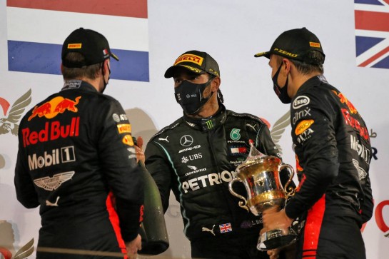 The podium (L to R): Max Verstappen (NLD) Red Bull Racing, second; Lewis Hamilton (GBR) Mercedes AMG F1, race winner; Alexander Albon (THA) Red Bull Racing, third.
29.11.2020. Formula 1 World Championship, Rd 15, Bahrain Grand Prix, Sakhir, Bahrain, Race Day.
- www.xpbimages.com, EMail: requests@xpbimages.com © Copyright: Moy / XPB Images