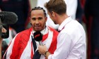 Race winner Lewis Hamilton (GBR) Mercedes AMG F1 with Jenson Button (GBR) Sky Sports F1 Presenter in parc ferme.