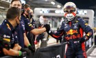 Max Verstappen (NLD) Red Bull Racing celebrates his pole position in qualifying parc ferme with the team. 12.12.2020. Formula 1 World Championship, Rd 17, Abu Dhabi Grand Prix