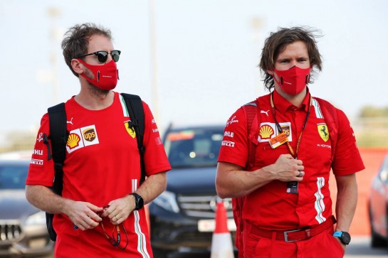 Sebastian Vettel (GER) Ferrari with Antti Kontsas (FIN) Personal Trainer.
03.12.2020. Formula 1 World Championship, Rd 16, Sakhir Grand Prix, Sakhir, Bahrain, Preparation Day.
- www.xpbimages.com, EMail: requests@xpbimages.com © Copyright: Batchelor / XPB Images