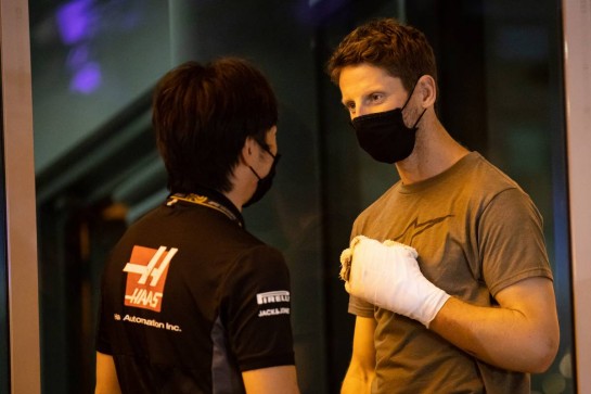 Romain Grosjean (FRA) Haas F1 Team with Ayao Komatsu (JPN) Haas F1 Team Race Engineer.
03.12.2020. Formula 1 World Championship, Rd 16, Sakhir Grand Prix, Sakhir, Bahrain, Preparation Day.
- www.xpbimages.com, EMail: requests@xpbimages.com © Copyright: Bearne / XPB Images