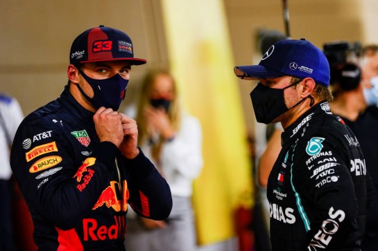 (L to R): Max Verstappen (NLD) Red Bull Racing with pole sitter Valtteri Bottas (FIN) Mercedes AMG F1 in qualifying parc ferme.
05.12.2020. Formula 1 World Championship, Rd 16, Sakhir Grand Prix, Sakhir, Bahrain, Qualifying Day.
- www.xpbimages.com, EMail: requests@xpbimages.com © Copyright: FIA Pool Image for Editorial Use Only