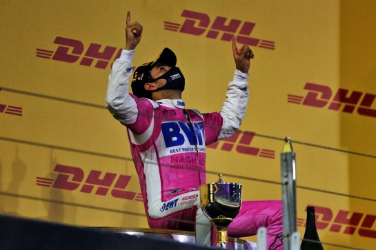 Race winner Sergio Perez (MEX) Racing Point F1 Team celebrates on the podium.
06.12.2020. Formula 1 World Championship, Rd 16, Sakhir Grand Prix, Sakhir, Bahrain, Race Day.
- www.xpbimages.com, EMail: requests@xpbimages.com © Copyright: Moy / XPB Images