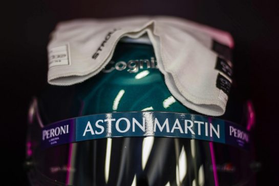 The helmet of Lance Stroll, Aston Martin