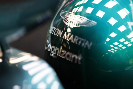 Lance Stroll, Aston Martin Helmet detail.