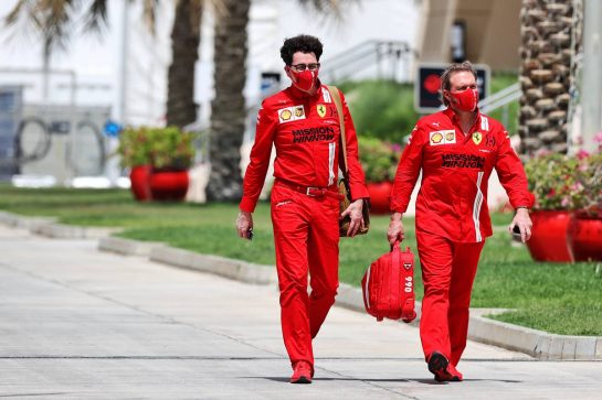 (L to R): Mattia Binotto (ITA) Ferrari Team Principal with Gino Rosato (CDN) Ferrari.
25.03.2021. Formula 1 World Championship, Rd 1, Bahrain Grand Prix, Sakhir, Bahrain, Preparation Day.
- www.xpbimages.com, EMail: requests@xpbimages.com © Copyright: Moy / XPB Images