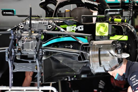 Mercedes AMG F1 W12 being prepared.
25.03.2021. Formula 1 World Championship, Rd 1, Bahrain Grand Prix, Sakhir, Bahrain, Preparation Day.
- www.xpbimages.com, EMail: requests@xpbimages.com © Copyright: Batchelor / XPB Images