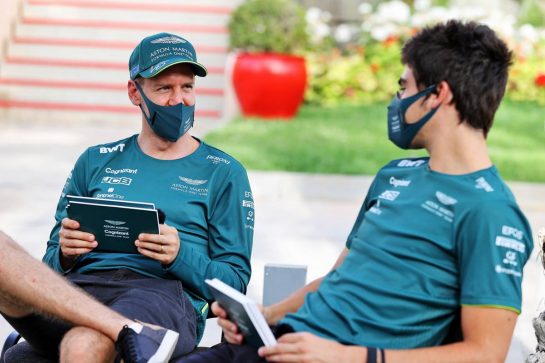 (L to R): Sebastian Vettel (GER) Aston Martin F1 Team with team mate Lance Stroll (CDN) Aston Martin F1 Team.
25.03.2021. Formula 1 World Championship, Rd 1, Bahrain Grand Prix, Sakhir, Bahrain, Preparation Day.
- www.xpbimages.com, EMail: requests@xpbimages.com © Copyright: Moy / XPB Images