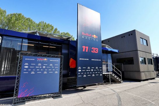 Red Bull Racing motorhome in the paddock.
16.04.2021. Formula 1 World Championship, Rd 2, Emilia Romagna Grand Prix, Imola, Italy, Practice Day.
- www.xpbimages.com, EMail: requests@xpbimages.com © Copyright: Moy / XPB Images