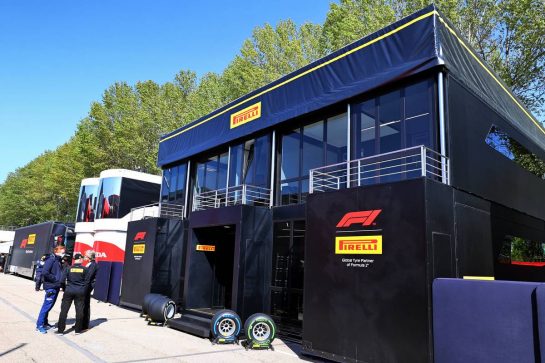 Pirelli motorhome in the paddock.
16.04.2021. Formula 1 World Championship, Rd 2, Emilia Romagna Grand Prix, Imola, Italy, Practice Day.
- www.xpbimages.com, EMail: requests@xpbimages.com © Copyright: Moy / XPB Images