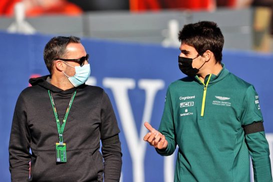 Lance Stroll (CDN) Aston Martin F1 Team (Right).
16.04.2021. Formula 1 World Championship, Rd 2, Emilia Romagna Grand Prix, Imola, Italy, Practice Day.
- www.xpbimages.com, EMail: requests@xpbimages.com © Copyright: Batchelor / XPB Images