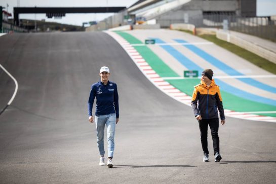 (L to R): George Russell (GBR) Williams Racing walks the circuit with Lando Norris (GBR) McLaren.
29.04.2021. Formula 1 World Championship, Rd 3, Portuguese Grand Prix, Portimao, Portugal, Preparation Day.
- www.xpbimages.com, EMail: requests@xpbimages.com © Copyright: Bearne / XPB Images