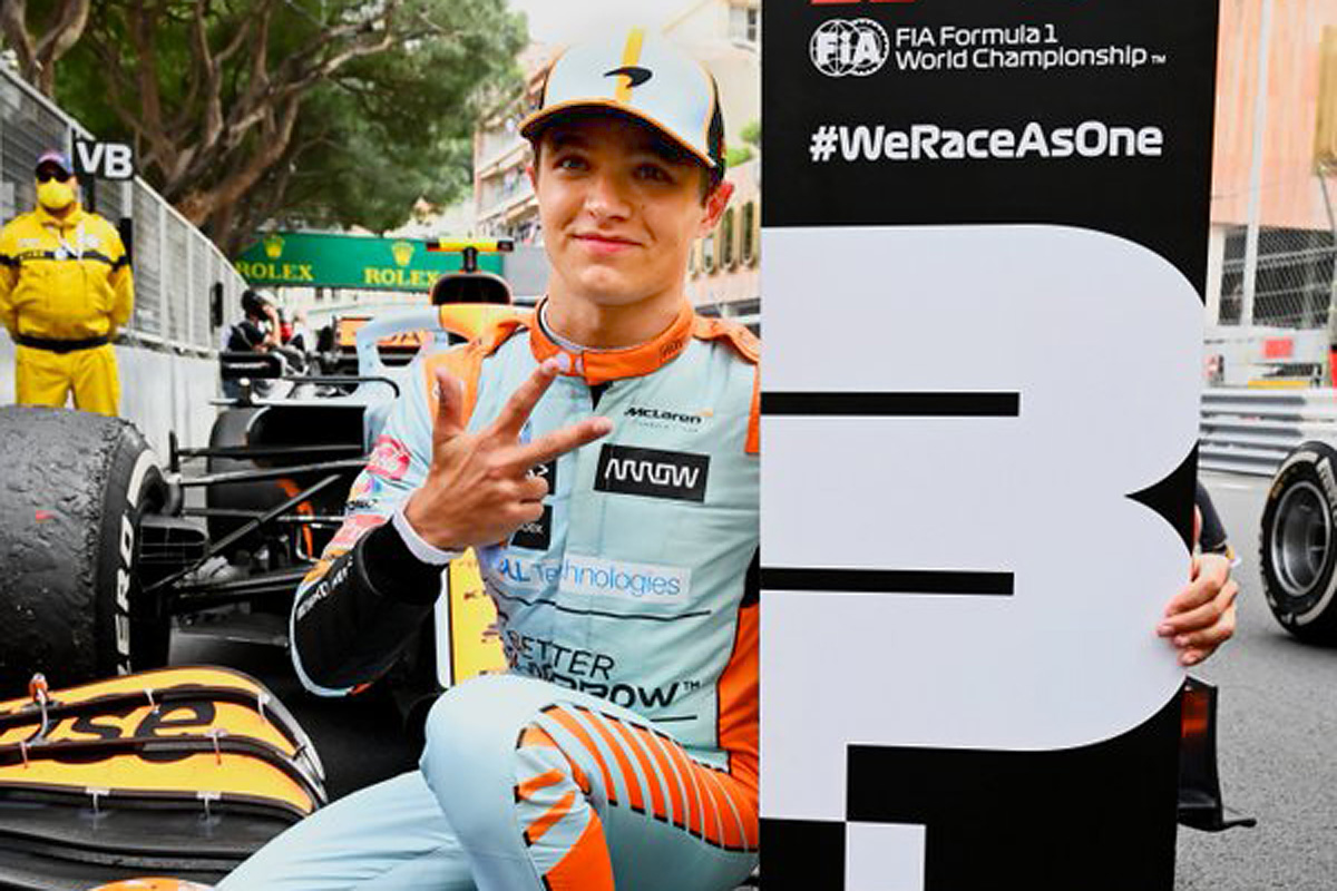 Third placed Lando Norris (GBR) McLaren in parc ferme. 23.05.2021. Formula 1 World Championship, Rd 5, Monaco Grand Prix, Monte Carlo