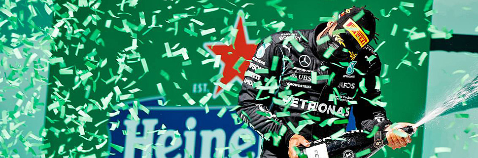 Race winner Lewis Hamilton (GBR) Mercedes AMG F1 celebrates on the podium. 02.05.2021. Formula 1 World Championship, Rd 3, Portuguese Grand Prix, Portimao