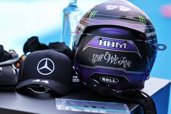 The helmet of Lewis Hamilton (GBR) Mercedes AMG F1 in qualifying parc ferme.
08.05.2021. Formula 1 World Championship, Rd 4, Spanish Grand Prix, Barcelona, Spain, Qualifying Day.
- www.xpbimages.com, EMail: requests@xpbimages.com © Copyright: Batchelor / XPB Images