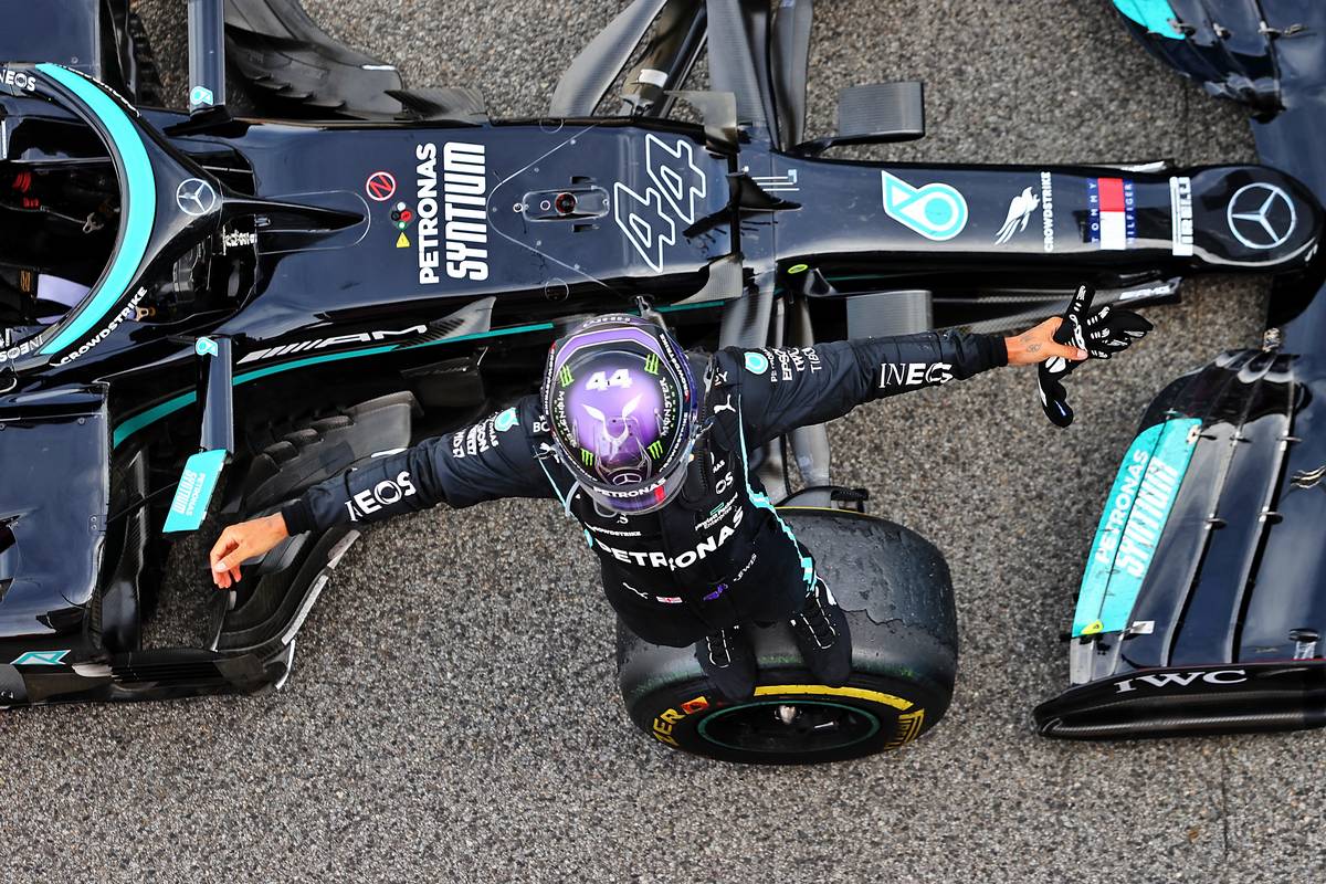 Race winner Lewis Hamilton (GBR) Mercedes AMG F1 W12 celebrates in parc ferme. 09.05.2021. Formula 1 World Championship, Rd 4, Spanish Grand Prix, Barcelona