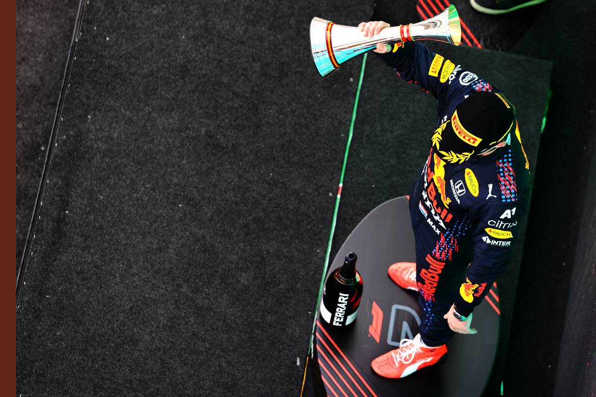 Max Verstappen (NLD) Red Bull Racing celebrates his second position on the podium. 09.05.2021. Formula 1 World Championship, Rd 4, Spanish Grand Prix, Barcelona